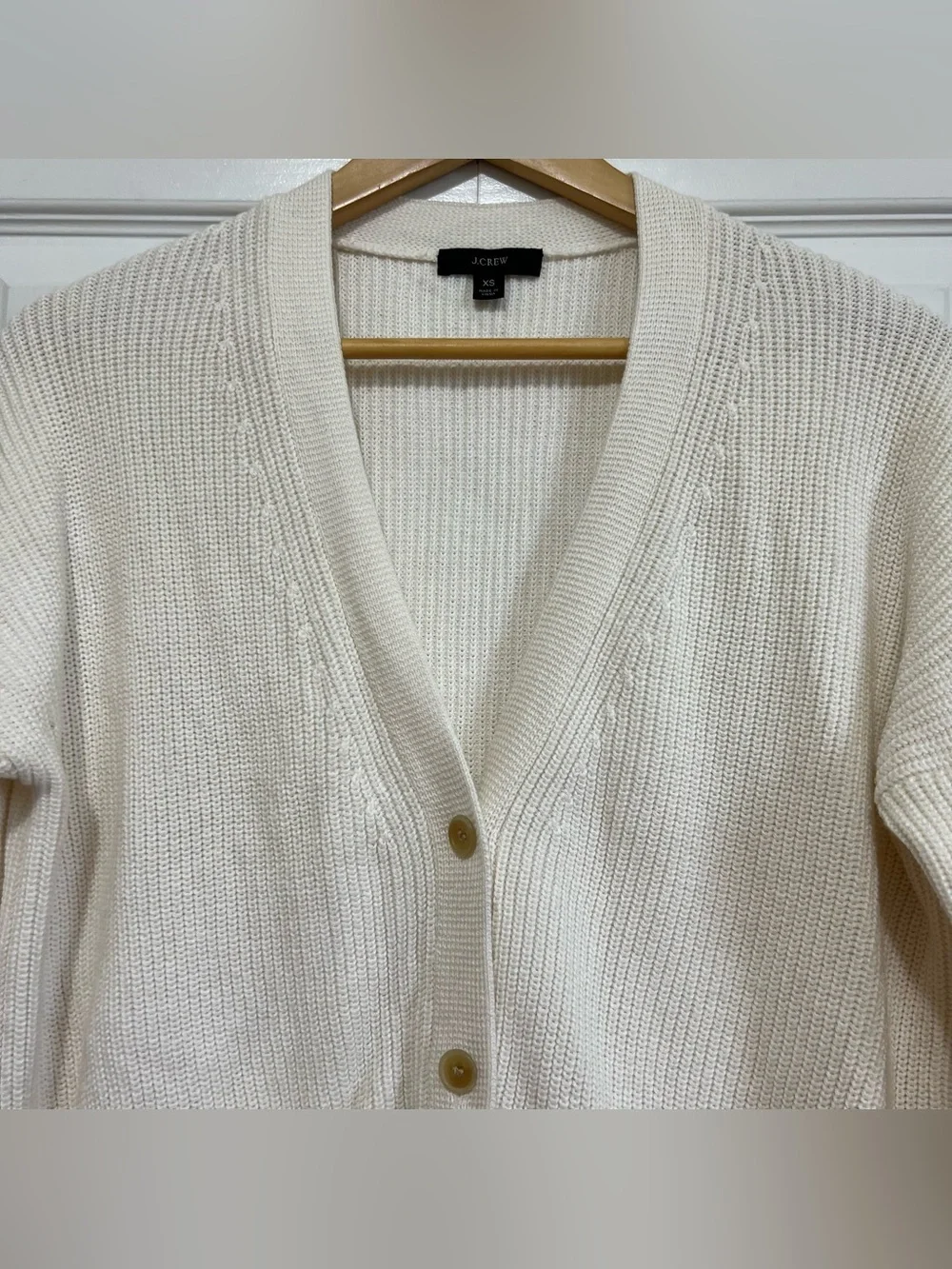 J. Crew Button-Front V-Neck Knit Cardigan Sweater Cotton/Cashmere Ivory Size XS